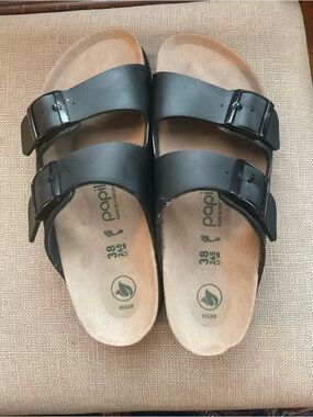 Vegan Birkenstock Papillo Black Two-Strap Platform Sandals new